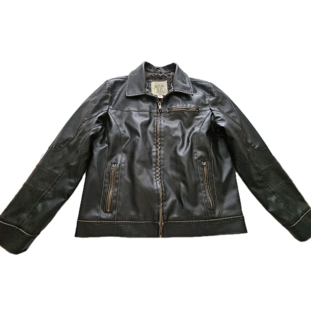 Route 66 Black Leather Zip Front Jacket
